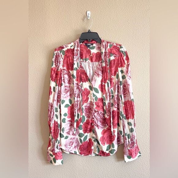 Paige Floral Print Neck Tie Button Down Blouse - Picture 1 of 6